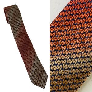 Vintage Missoni Silk Tie Italy Zigzag Chevron Jacquard Orange Blue 90s
